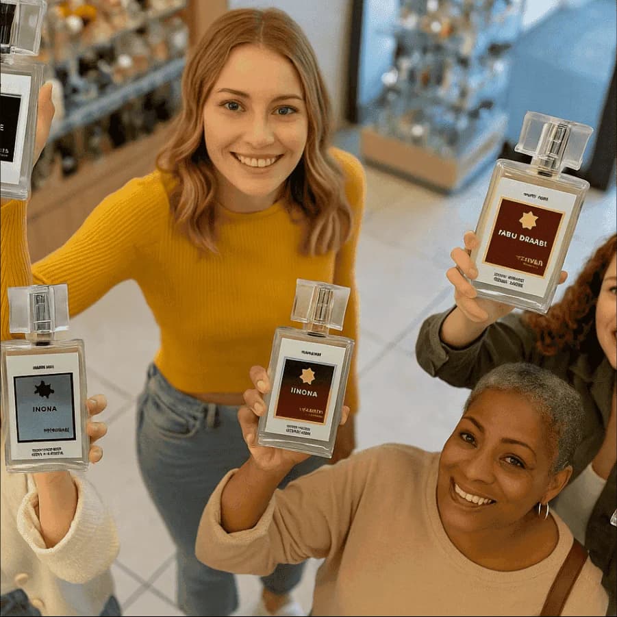 Clientes segurando perfumes nahn®